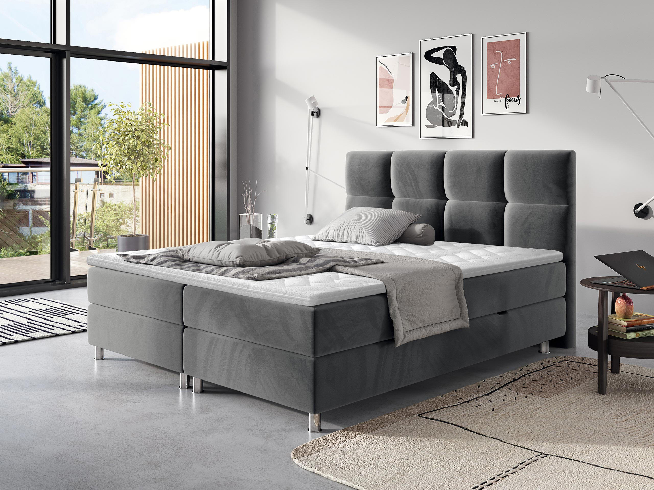 BOXBETT Dave - Chromfarben/Grau, Holz/Textil (140/200cm) - MIRJAN24