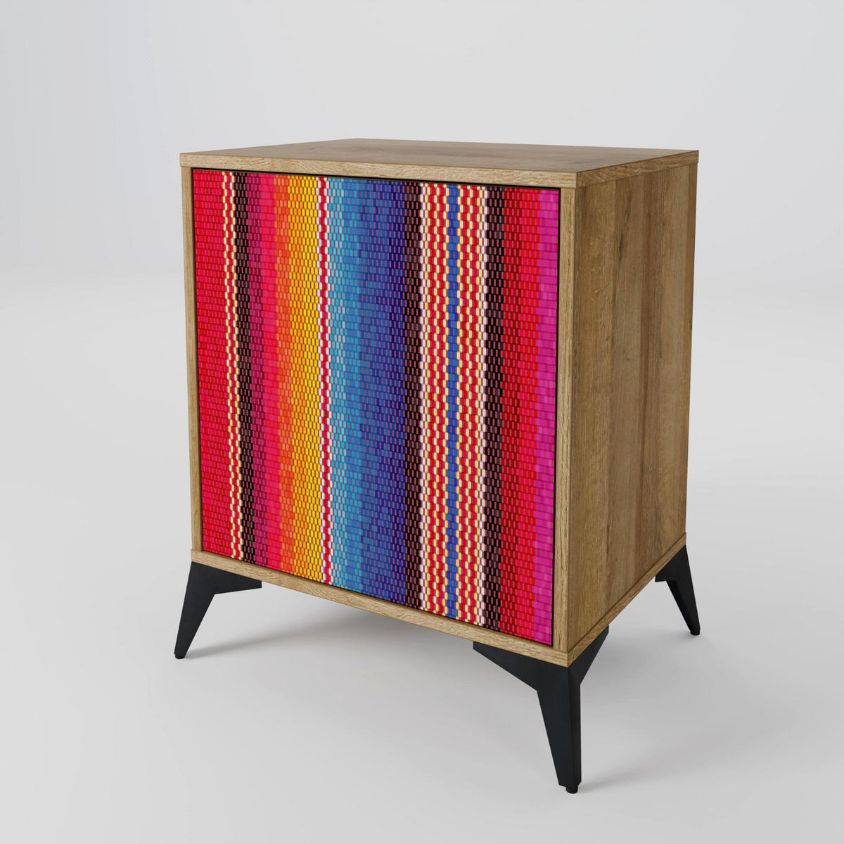 SIDEBOARD ETHNIC MEXICAN, Eichefarben, 57,5x42x67,5 cm, Schwarze Metall-Rahmenfüße - Eichefarben/Multicolor, Holzwerkstoff/Metall (57.5/67.5/42cm) - SpaceRebels
