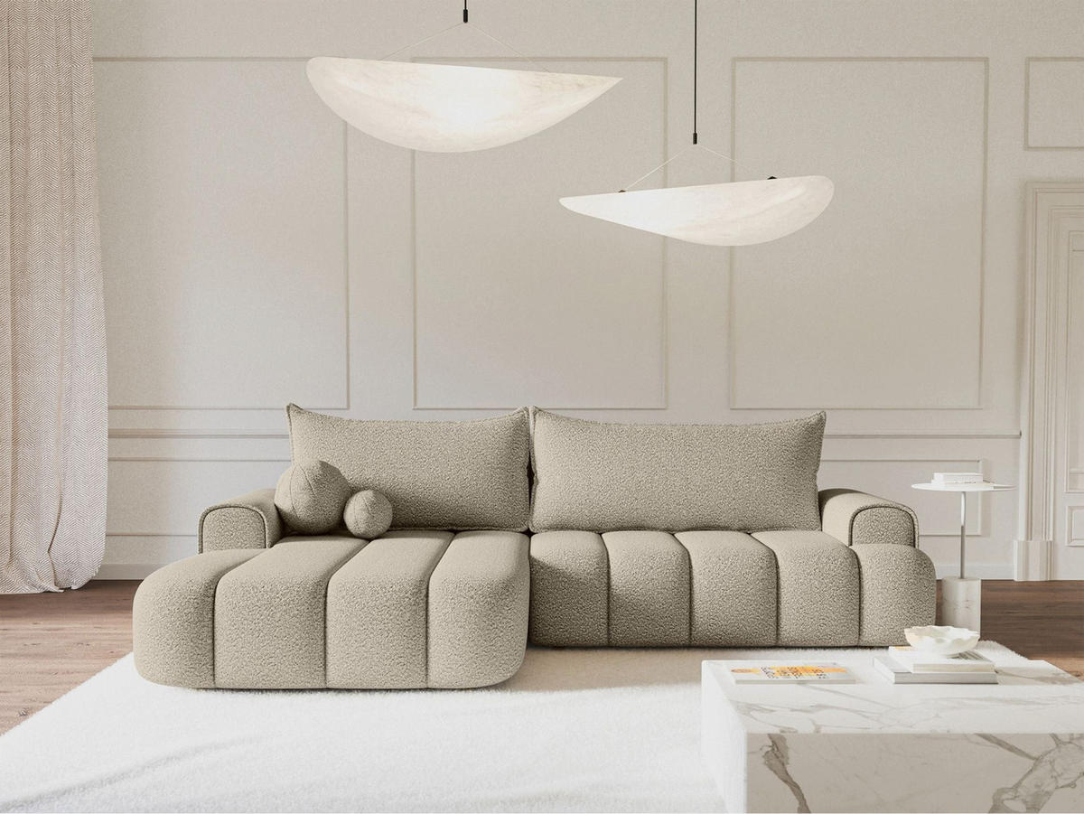 ECKSOFA Dandelino Hellbeige mit Bouclé-Bezug, links - Ecru/Schwarz, Kunststoff/Textil (271/172cm) - Selsey