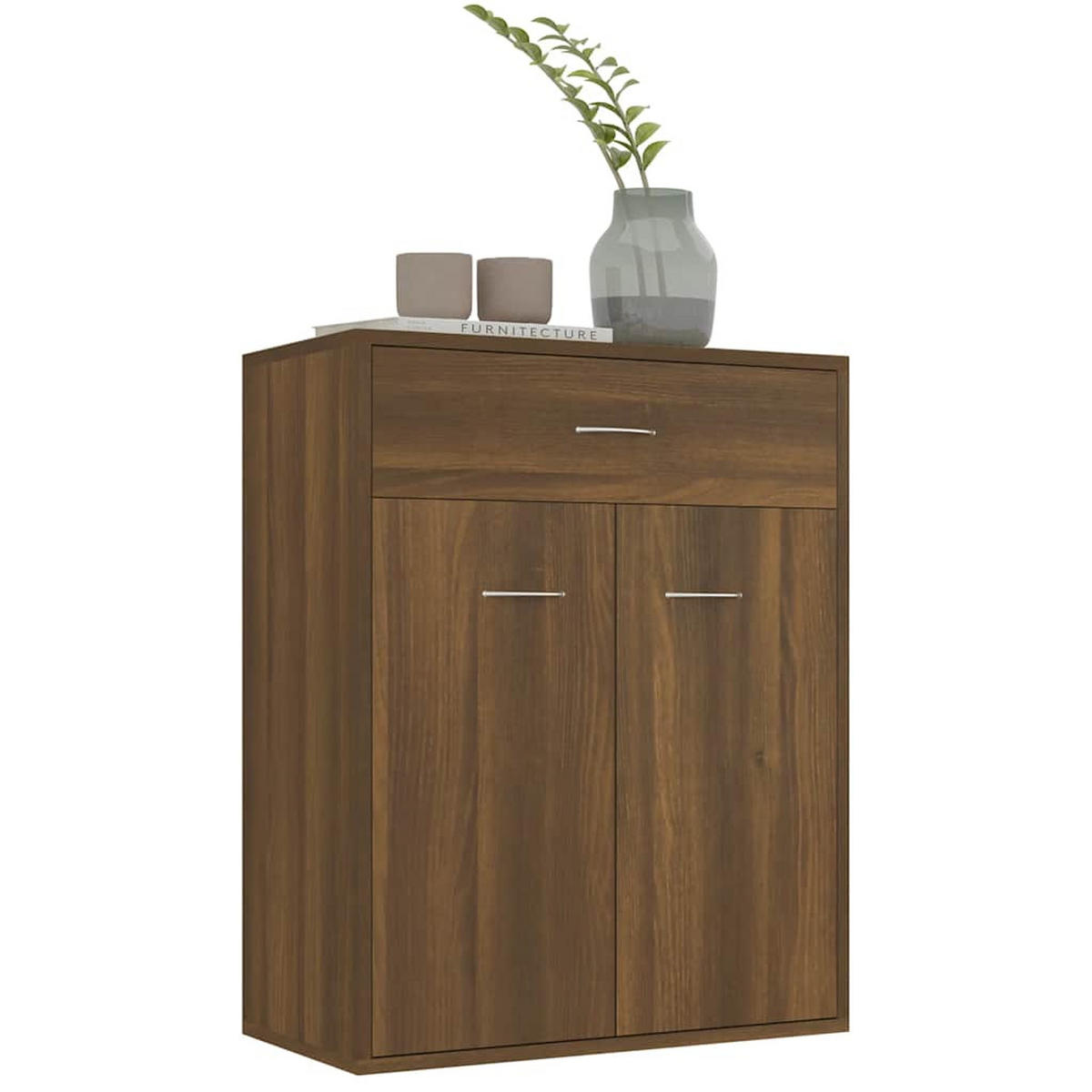 SIDEBOARD mit 2 Türen, 1 Schublade 60/30/75 cm aus Holzwerkstoff Braun Eichen-Optik Dekor - Dunkelbraun/Grau, Holz/Metall (60/75/30cm) - vidaXL