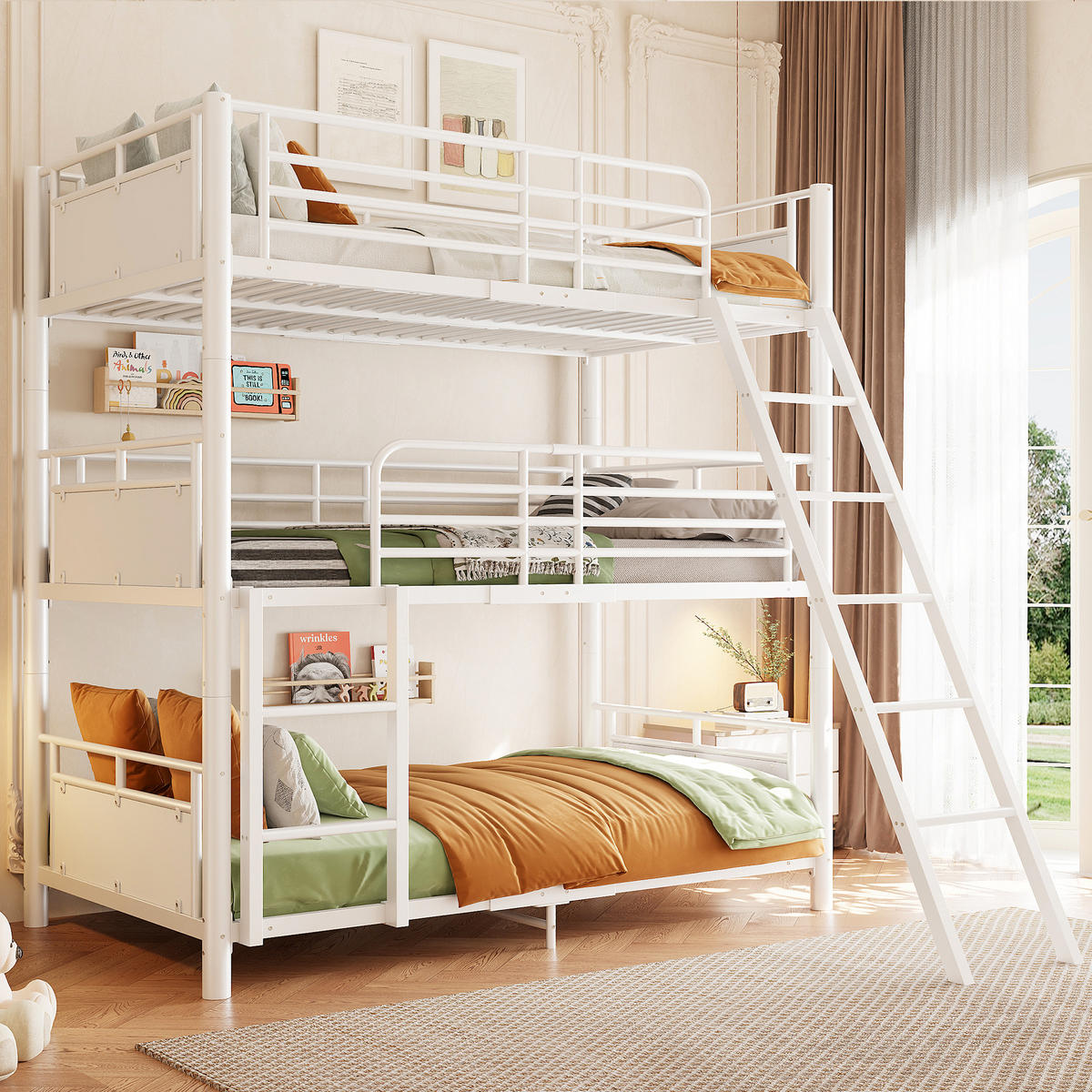 ETAGENBETT 90/200 cm mit 3 Schlafplätzen, DE-41597, in Weiß - Weiß, Metall (90/200cm) - ComfortXL