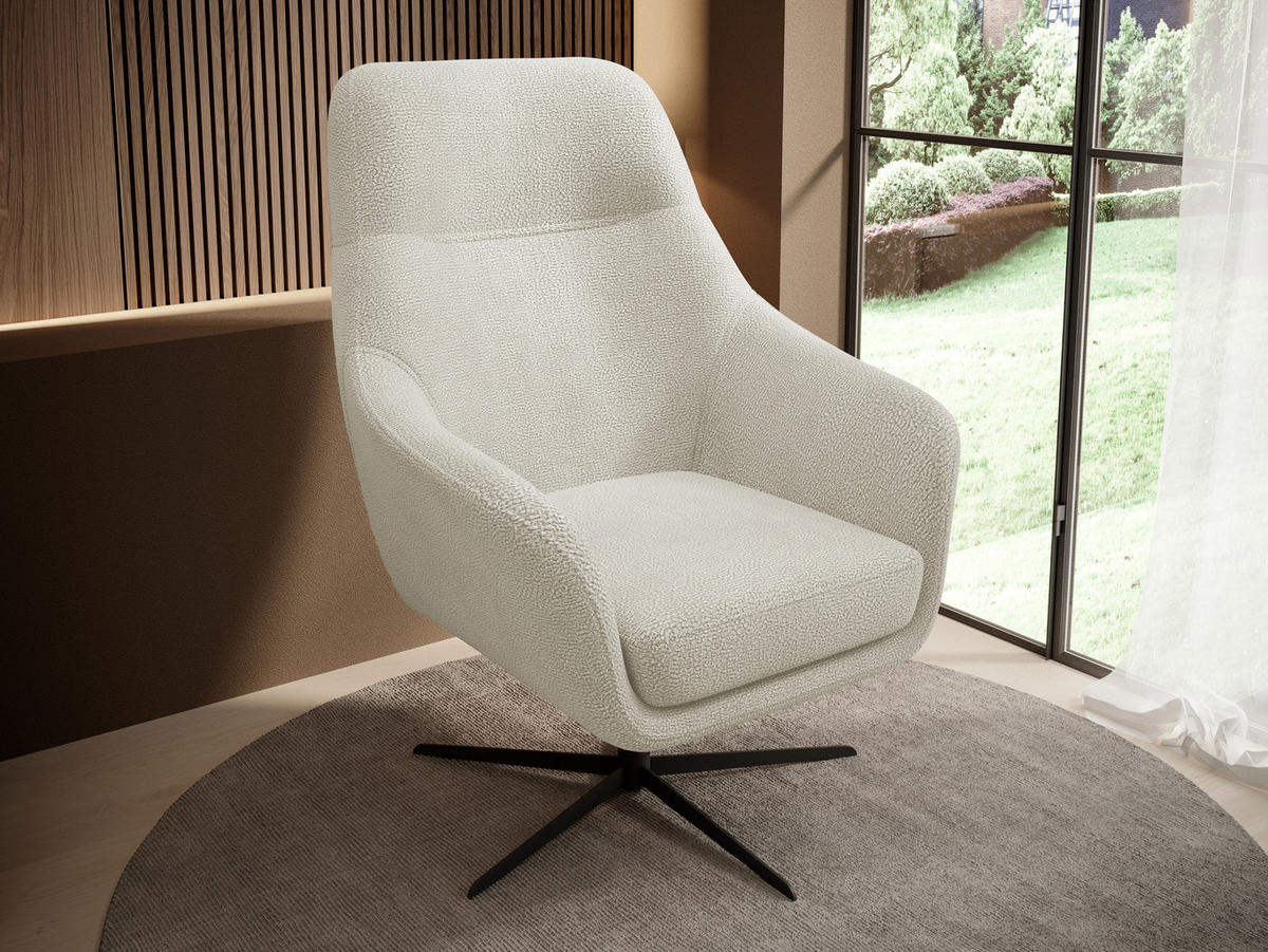 RELAXSESSEL Collection Drehstuhl CUBO – komfortabel, drehbar, modernes Design, 76x97x76 cm, Farbe - Creme/Schwarz, Holz/Textil (76/97/76cm) - DomoHome