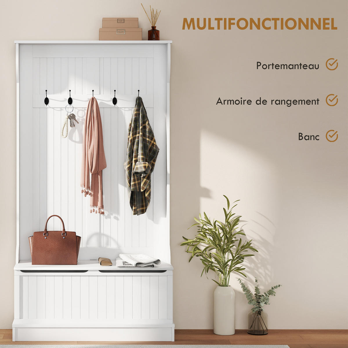 GARDEROBE Creme 96/34/179,7 cm - Creme, Holzwerkstoff (96/179.7/34cm) - PANGIVO