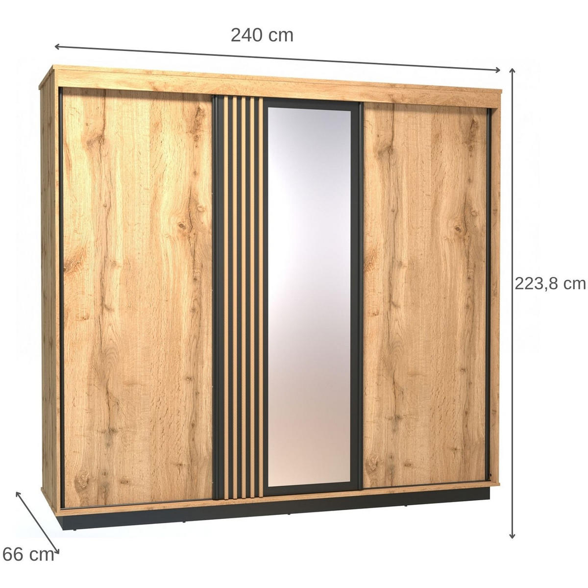 SCHWEBETÜRENSCHRANK Lamelo mit 2 Türen und Spiegel, mit Lamellen, 240 cm, Eiche Wotan - Eiche Wotan, Holzwerkstoff (240/224/52cm) - Beautysofa