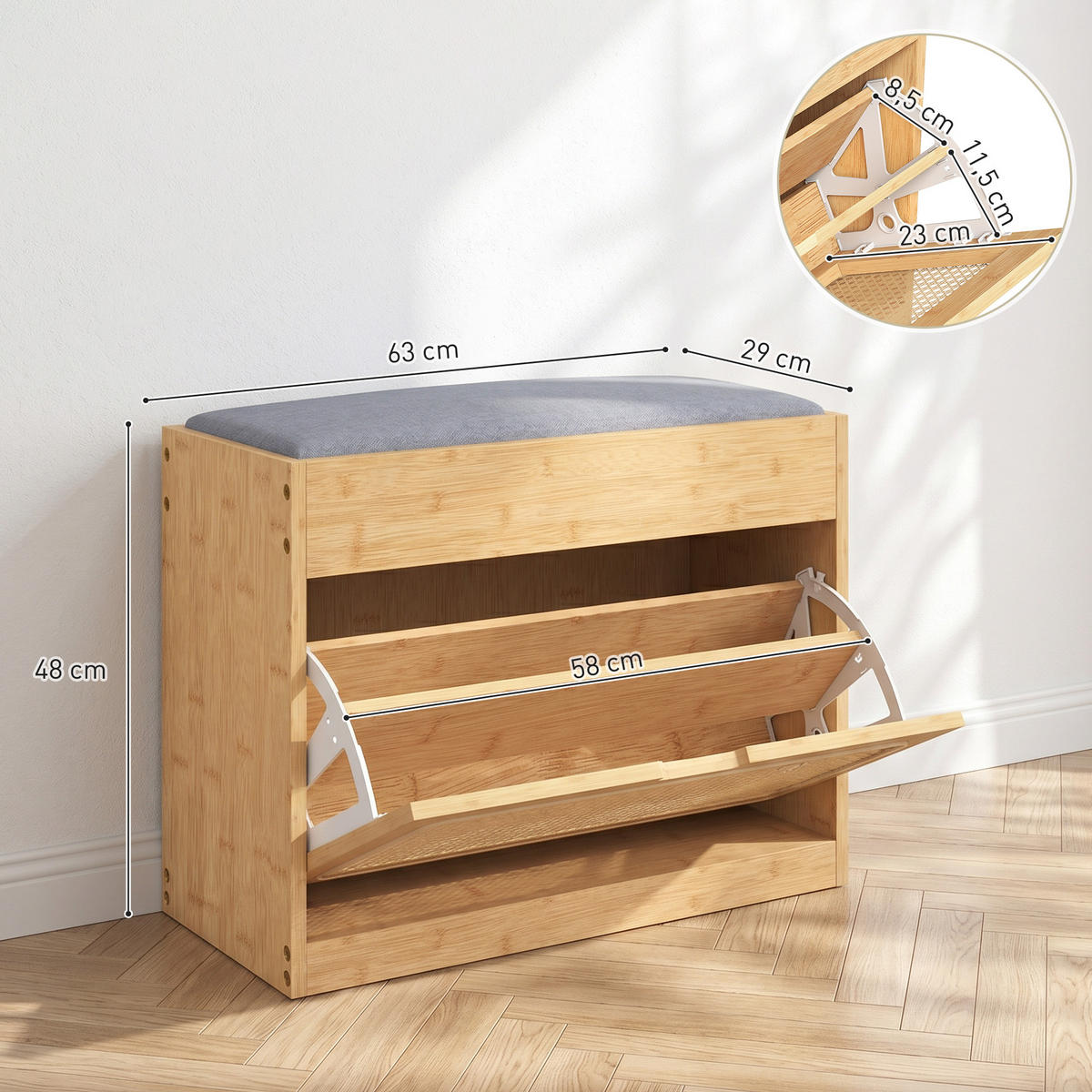 SCHUHBANK Naturfarben 63/29/48 cm - Naturfarben, Holz (63/48/29cm) - PANGIVO