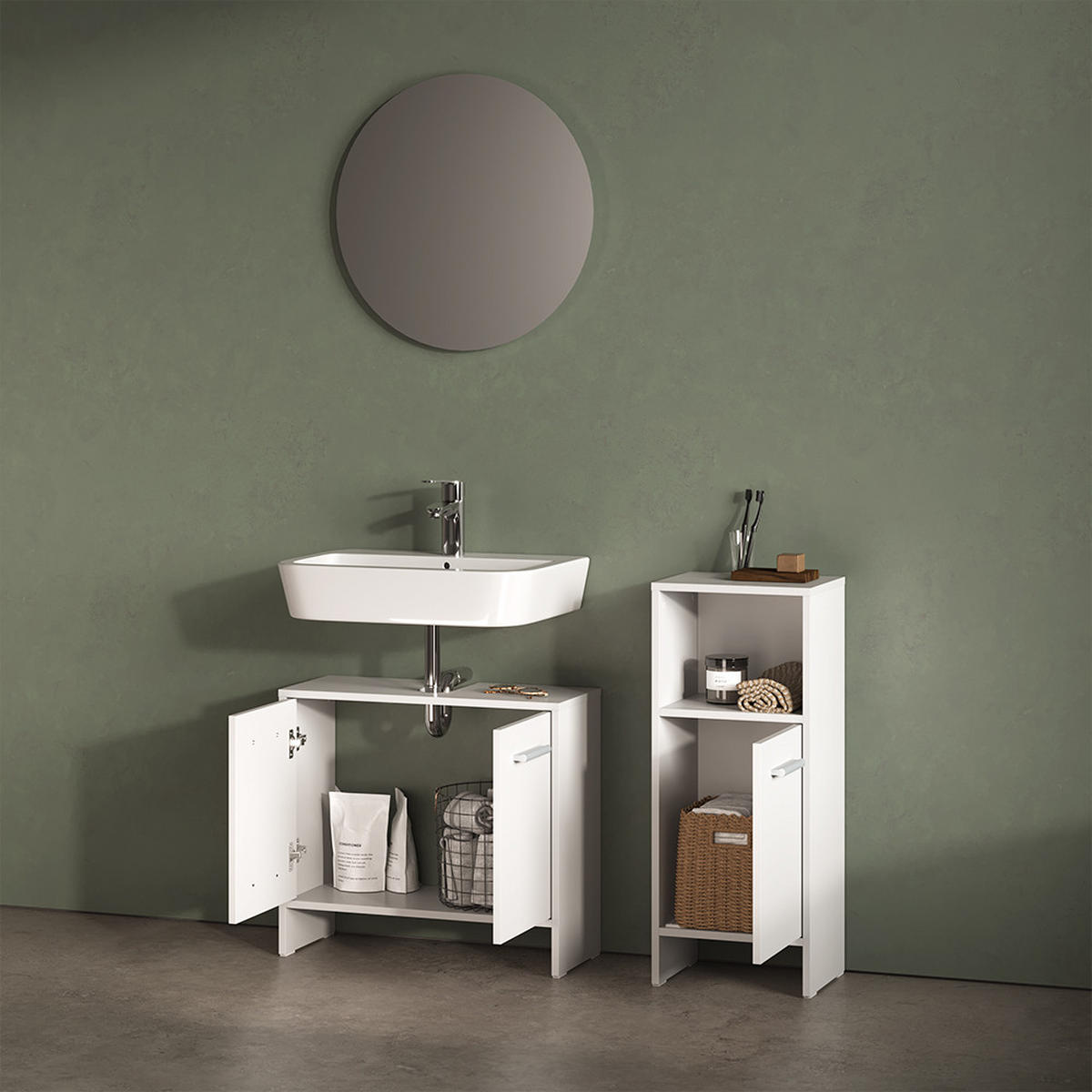 BADEZIMMERMÖBEL-SET Amalfi Weiß 2 Teile - Weiß, Holzwerkstoff (63.8/57/26.3cm) - Livinity®