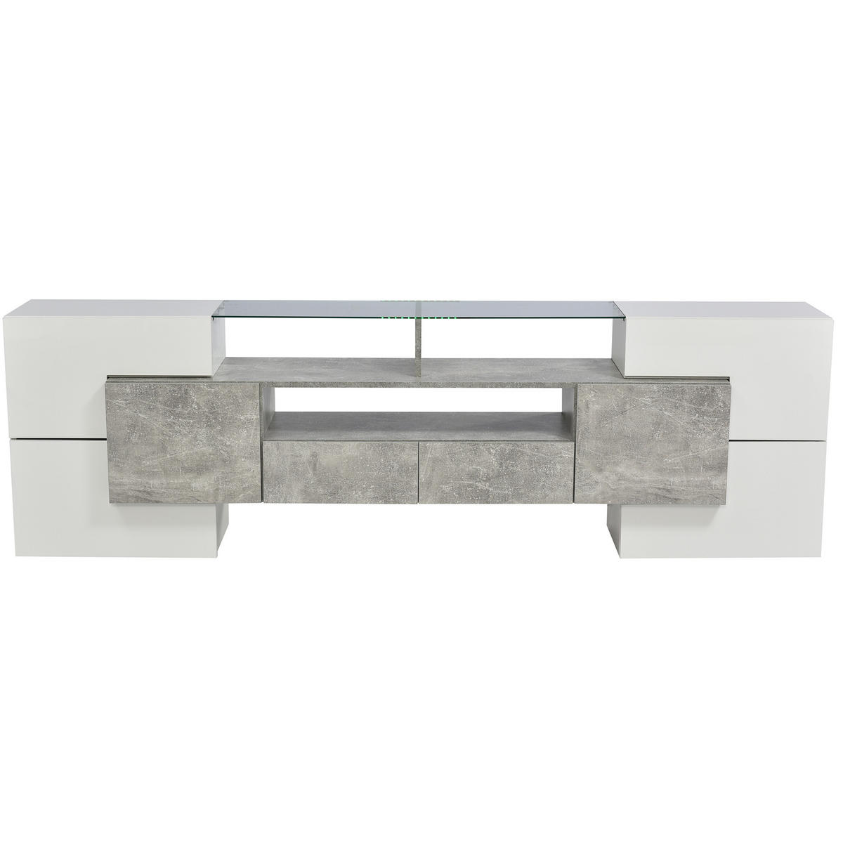 TV-LOWBOARD aus MDF 200x35x60 cm Weiß-Grau mit LED-Beleuchtung und großzügigem Stauraum - Weiß, Holzwerkstoff (200/60/35cm) - Modfu