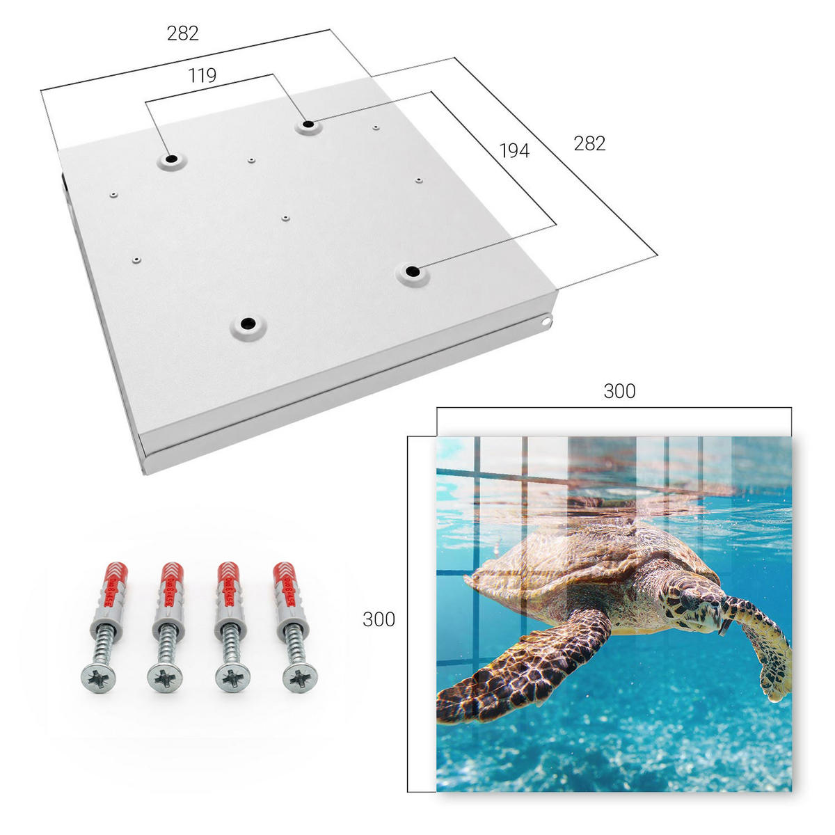 SCHLÜSSELBOX Weiß 30x30 cm – Türöffnung nach rechts - Unterwasserwelt - Blau, Metall (30/30/5cm) - TULUP