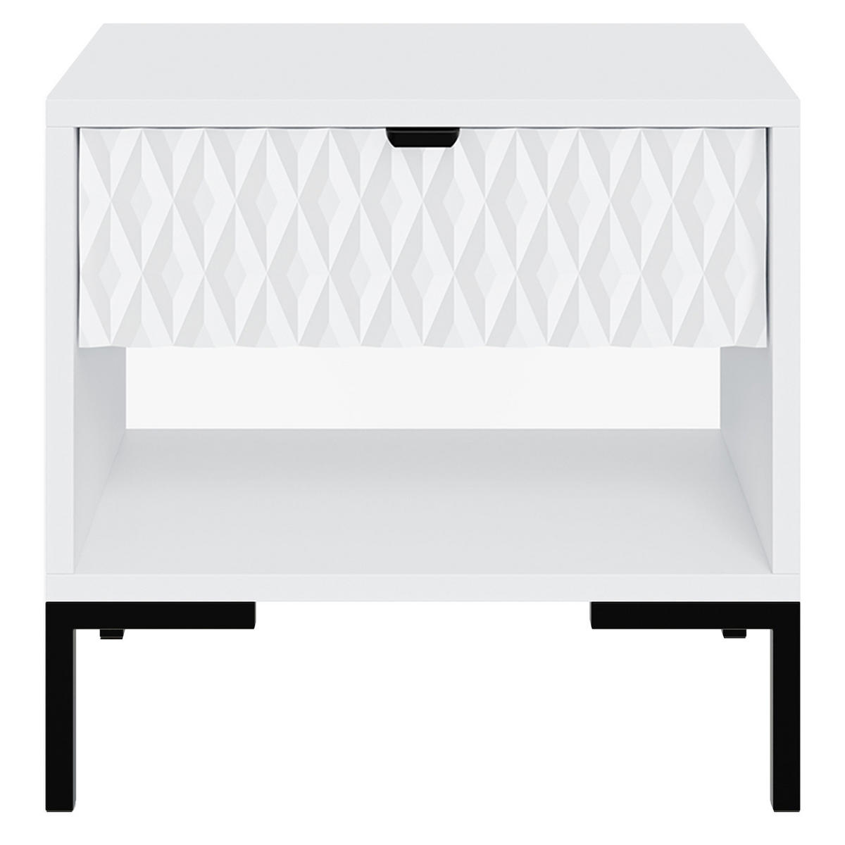 NACHTTISCH Montreal mit Schublade und offenem Fach, dekorative 3D-Fronten, Weiß - Schwarz/Weiß, Holzwerkstoff/Metall (52/55/40cm) - Beautysofa