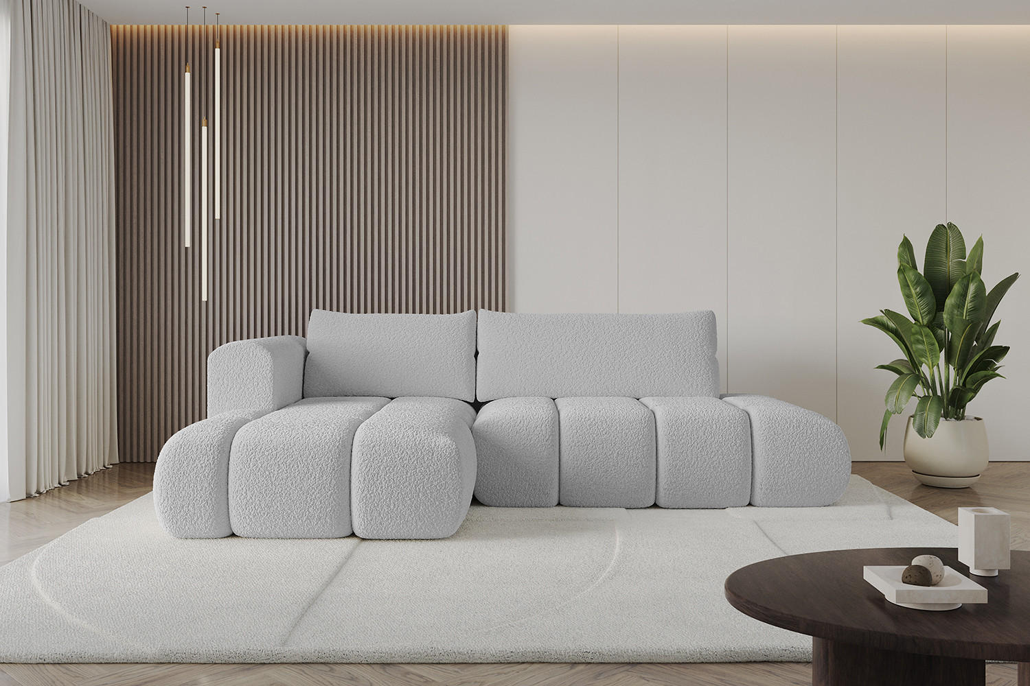 ECKSOFA Ottomane Links CLOUD-L 289x180x40 Hellgrau Bouclé - Hellgrau, Holzwerkstoff/Kunststoff (180/289cm) - ALTDECOR