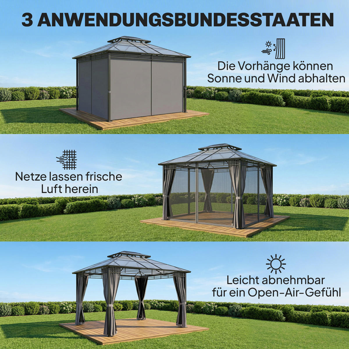 PAVILLON Metall Polycarbonat Dunkelgrau - Dunkelgrau, Metall (296/285/356cm) - Outsunny
