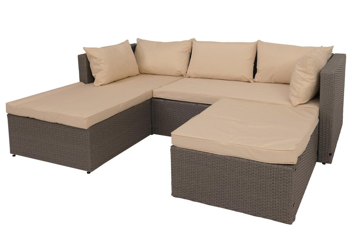 GARTEN-SET Grau Polster Beige - Grau, Textil - PROREGAL