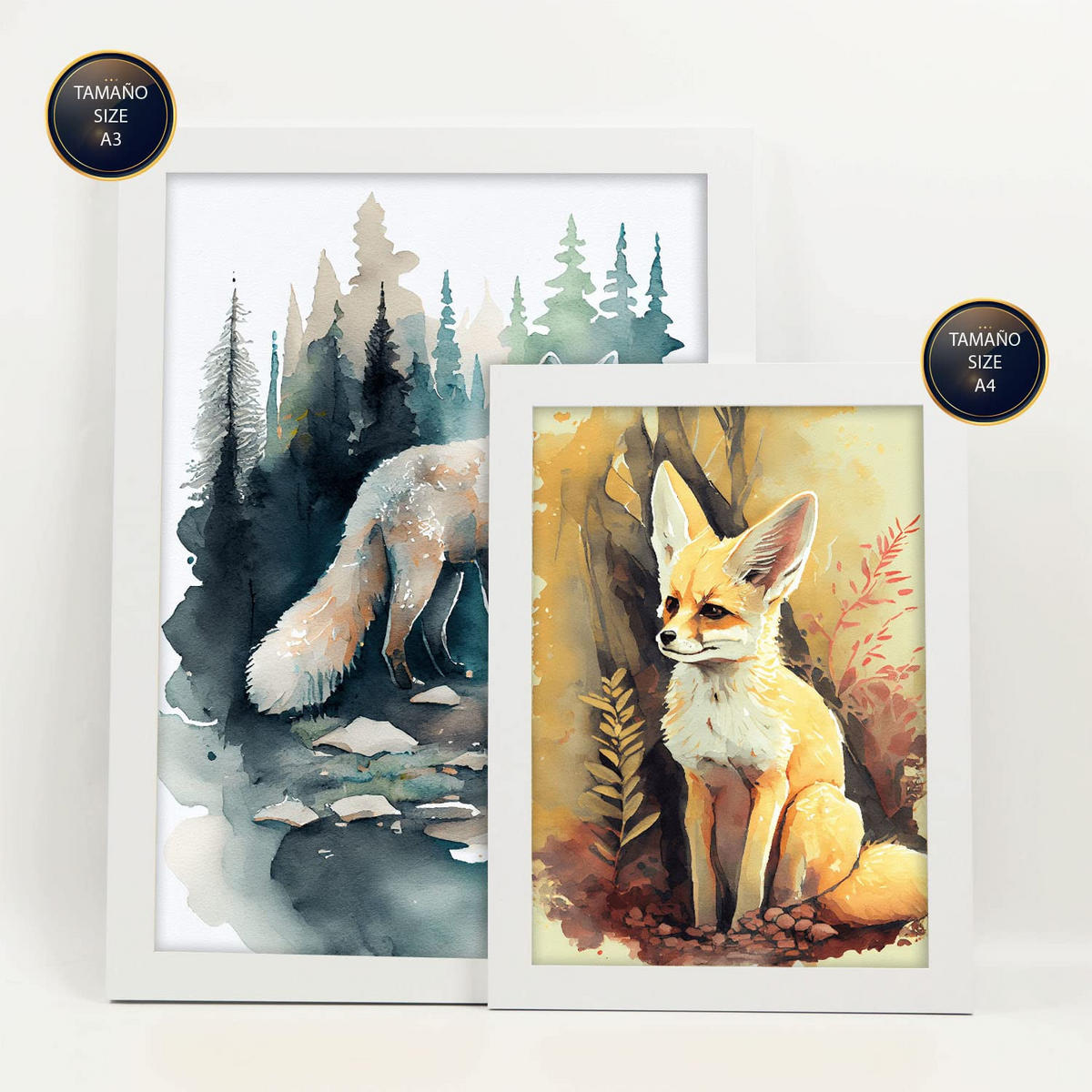POSTER Set Mit 6 Wald Und Savanne Illustrationen Von Tieren In Naturlandschaften, Realistischer Aquarellstil Innenarchitektur A3 & A4 Weißer Rahmen - Weiß, Papier (29/3cm) - Nacnic