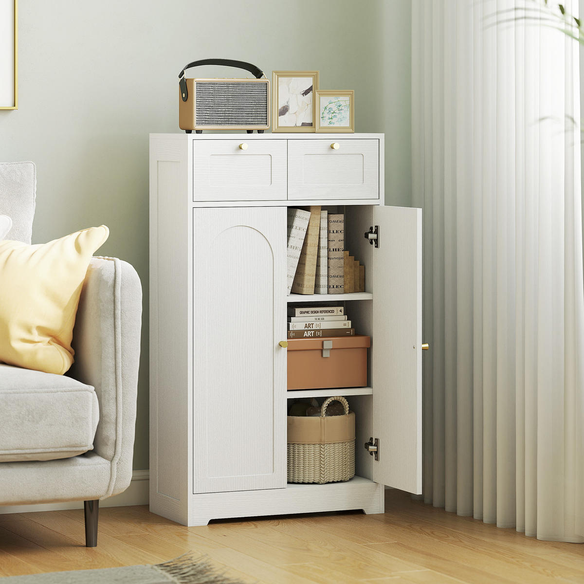 MIDISCHRANK DE-17339 2 Schubladen, 3-fach verstellbares Regal Weiß - Weiß, Holzwerkstoff (30/108/60cm) - ComfortXL