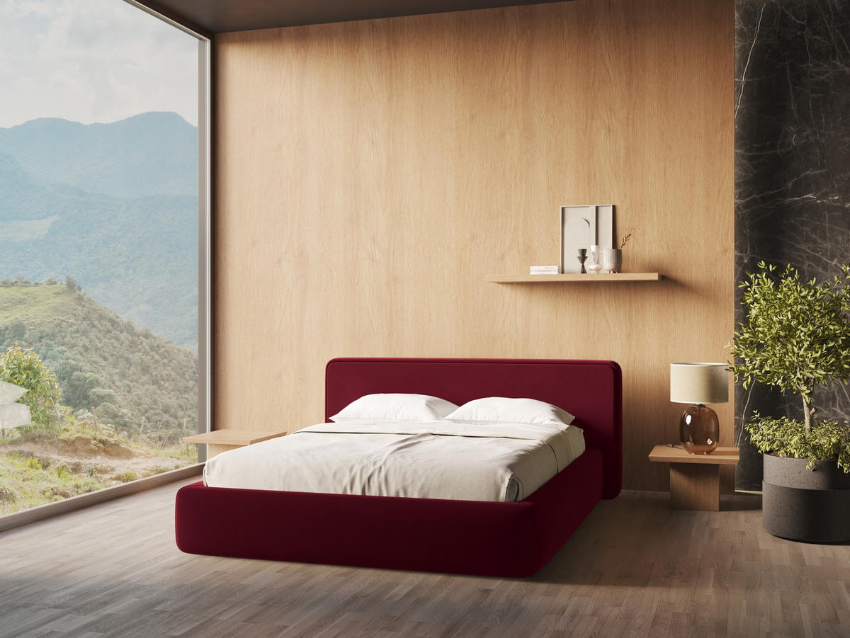 POLSTERBETT mit Bettkasten und Lattenrost 220x225 Rot - Bordeaux/Rot, Kunststoff/Textil (180/200cm) - Makamii