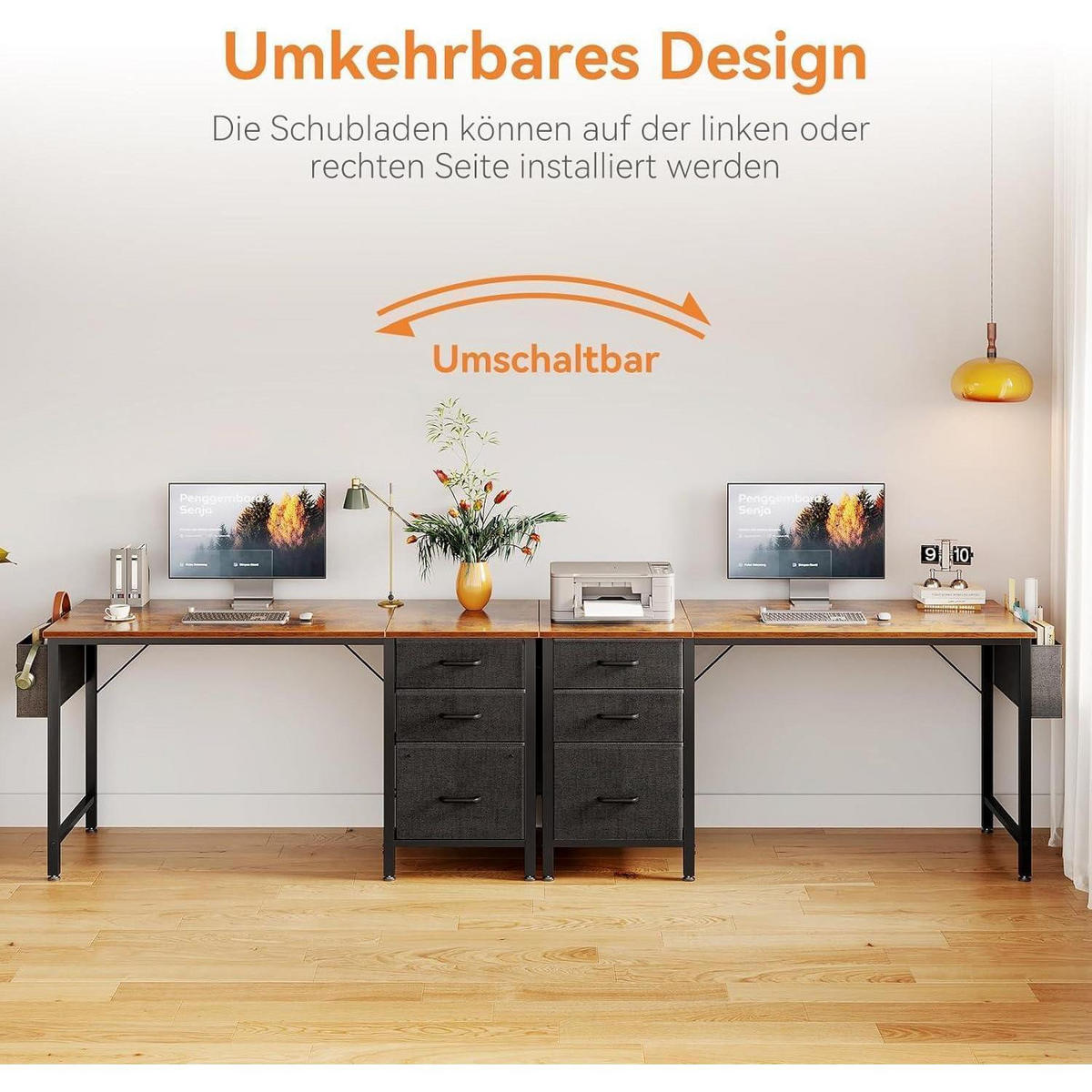SCHREIBTISCH mit 3 Stoffschubladen 120 x 48 cm - Braun, Holzwerkstoff (120/48/75.7cm)