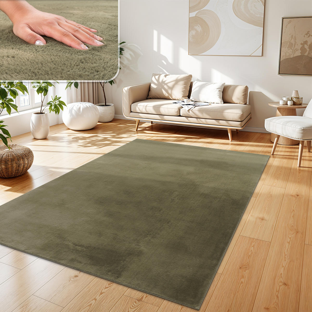 HOCHFLORTEPPICH 60/90 cm Soft 380 - Grün, Textil (60/90cm) - Paco Home