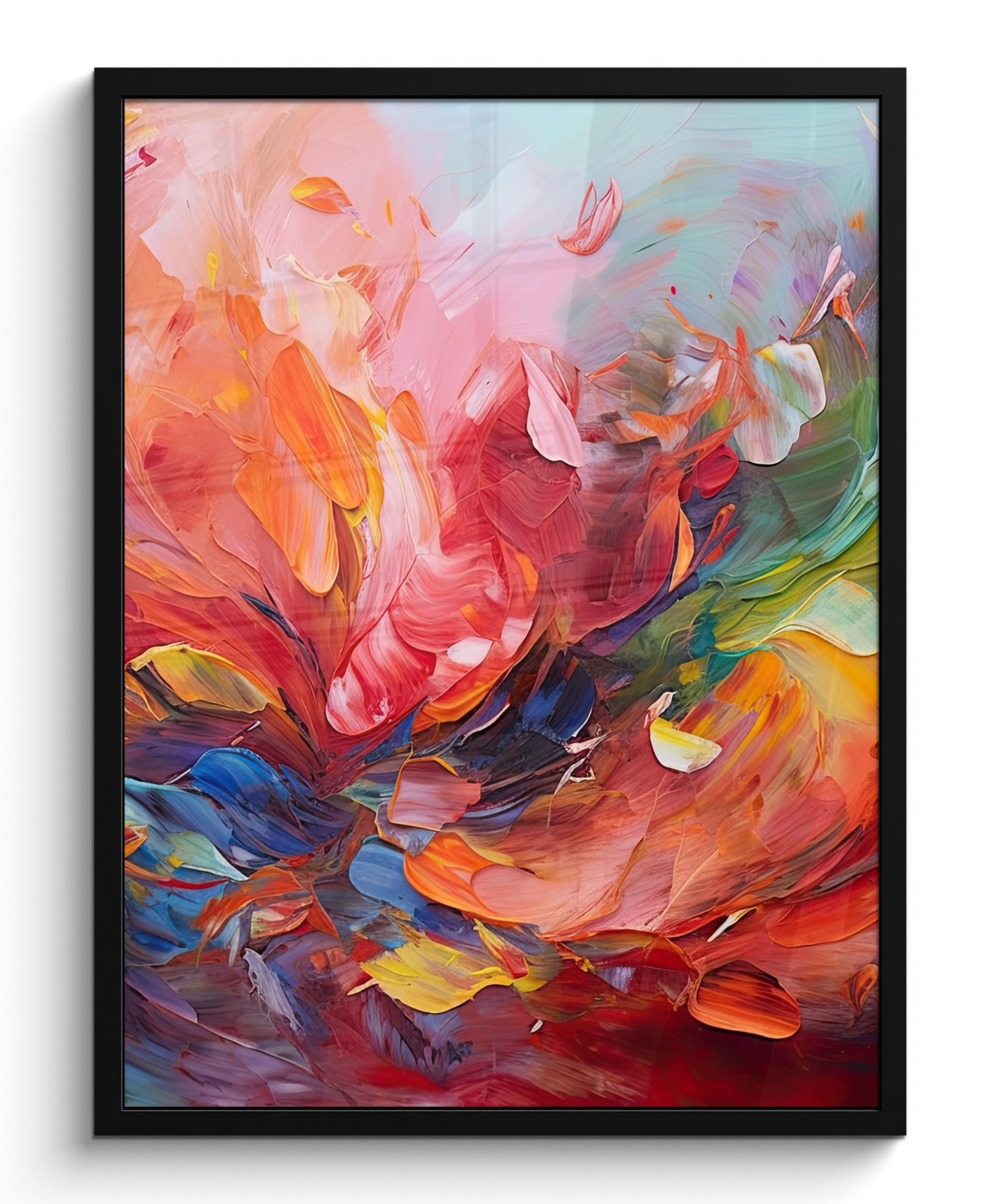 GERAHMTES BILD Ölgemälde - Kunst - Abstrakt - Farbenfroh 60x80 cm - Altrosa, Papier (60/80cm) - MuchoWow