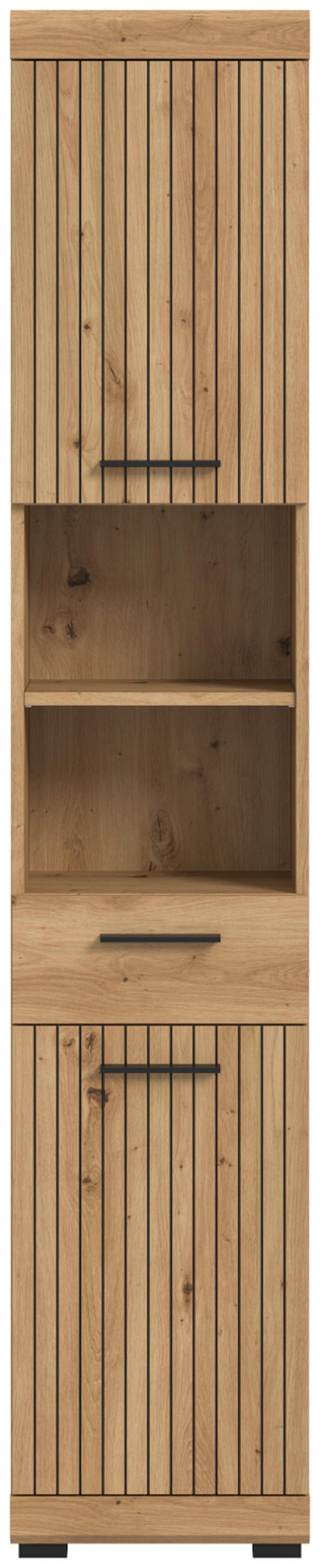 HOCHSCHRANK Eiche Artisan 37 x 191 cm, Badschrank in modernem Design - Schwarz/Eiche Artisan, Holzwerkstoff/Kunststoff (37/191/31cm) - Inn.Furn
