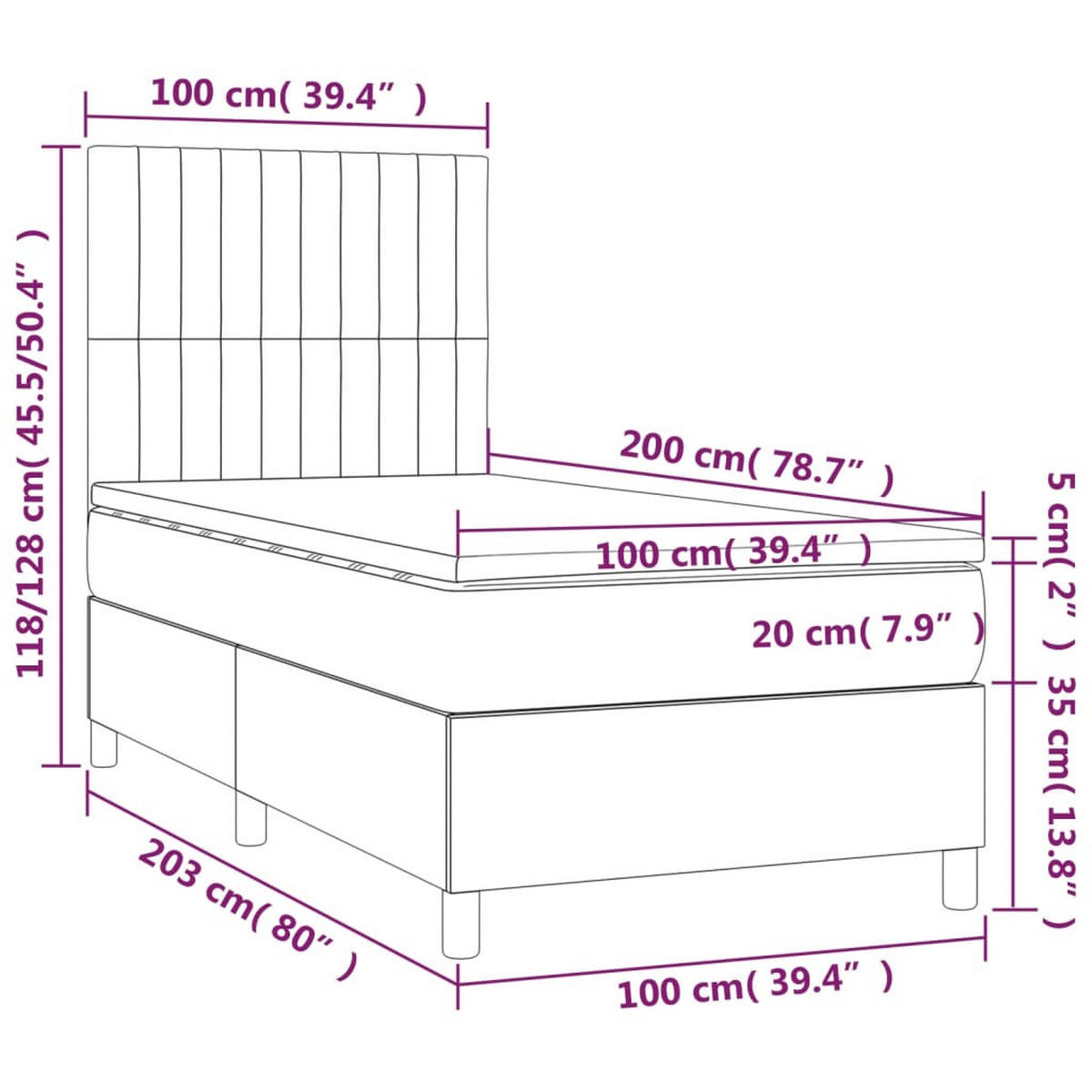 BOXSPRINGBETT Mit Matratze Hellgrau 100/200 Cm Samt - Grau, Textil (100/200cm) - vidaXL