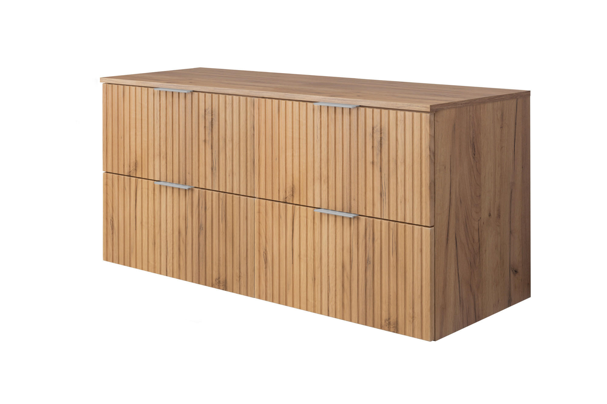 WASCHBECKUNTERSCHRANK, Eiche Craft, 120 (2 x 60) x 57 x 46 cm, silberner Griff + Arbeitsplatte - Eichefarben/Silberfarben, Holzwerkstoff (120/57/46cm) - 3XE LIVING