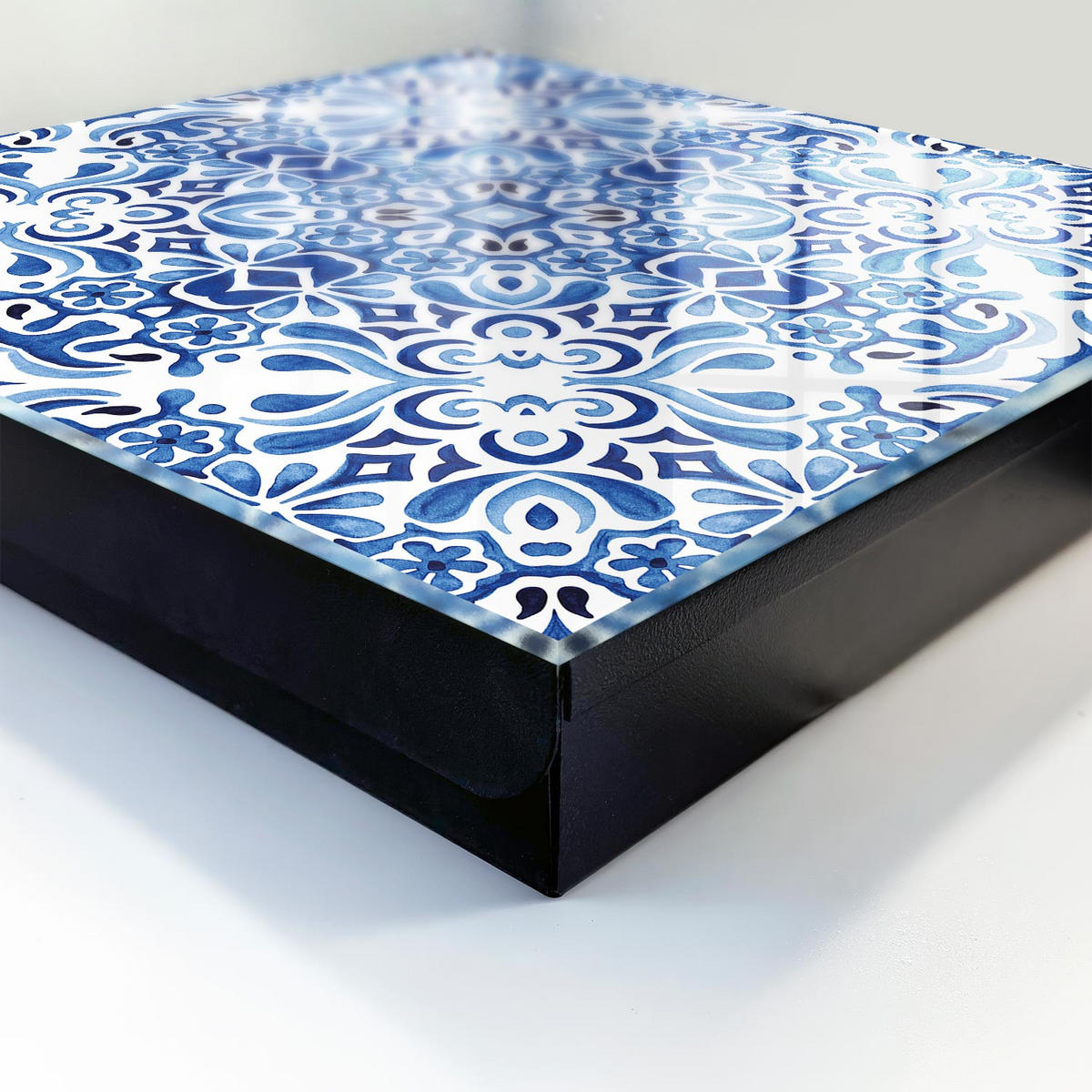 SCHLÜSSELBOX Schwarz 30x30 cm- Türöffnung nach rechts - Fliesenornamente - Blau, Metall (30/30/5cm) - TULUP