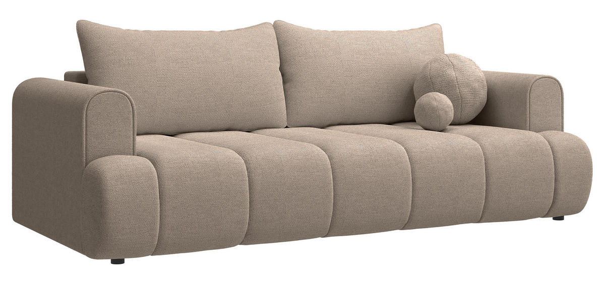 3-SITZER-SOFA Dandelino Beige mit Schlaffunktion - Beige/Schwarz, Kunststoff/Textil (250/90/112cm) - Selsey