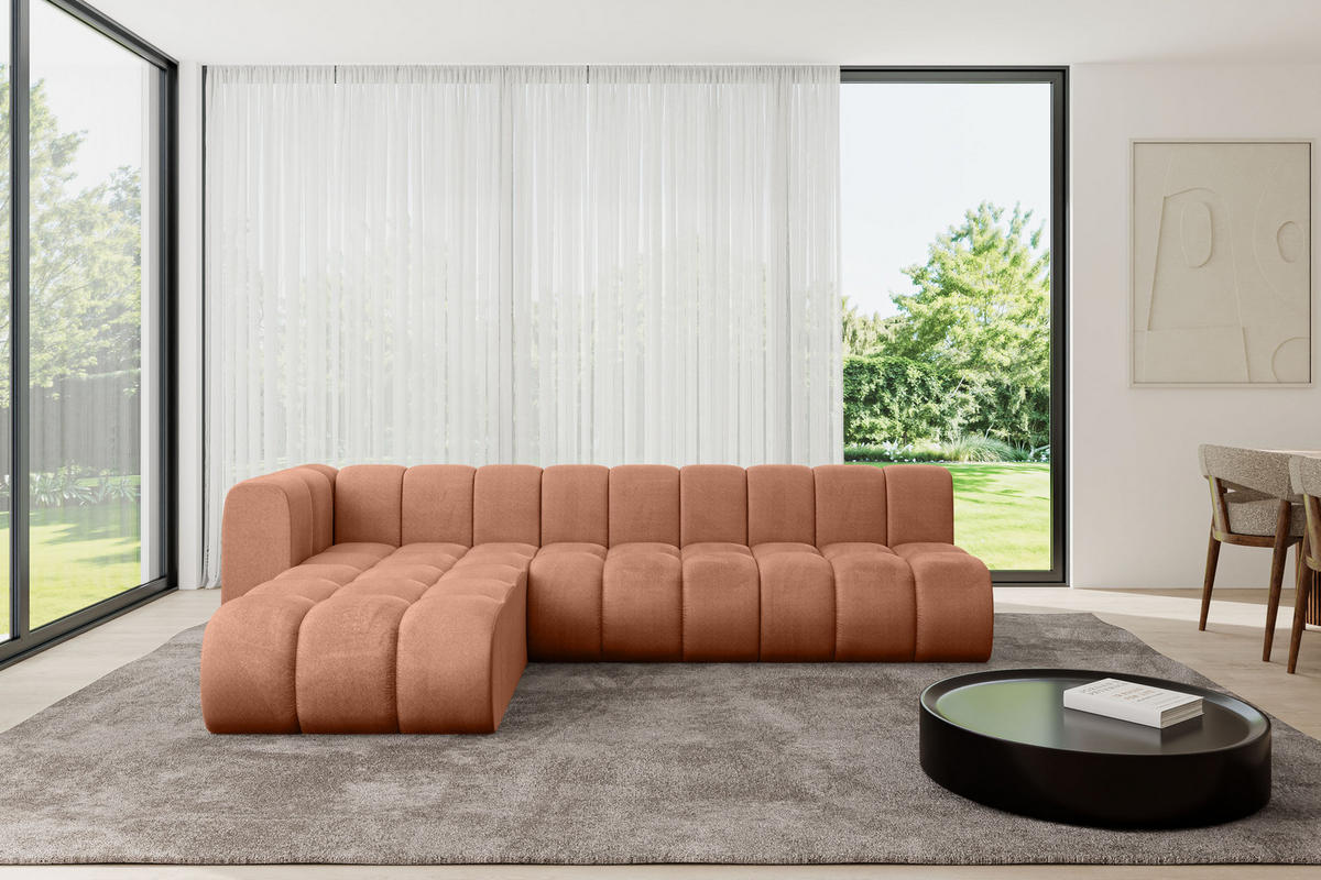ECKSOFA modulares Sofa Darnel-L2 - 296x177x70 cm Apricot - Koralle, Holzwerkstoff/Textil (296/177cm) - ALTDECOR
