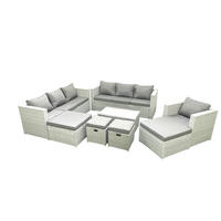 GARTENSET mit 3-SITZER SOFA,COUCHTISCH Polyrattan Hellgrau-Mix 11-Sitzer - Hellgrau/Grau, Glas/Kunststoff - Fimous