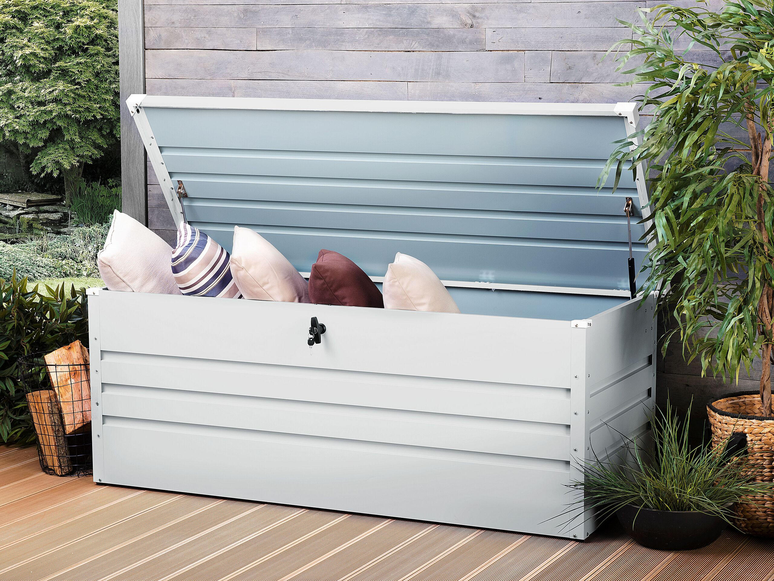 AUFLAGENBOX Stahl hellgrau 165/70 cm Cebrosa - Hellgrau, Metall (165/67/70cm) - Beliani