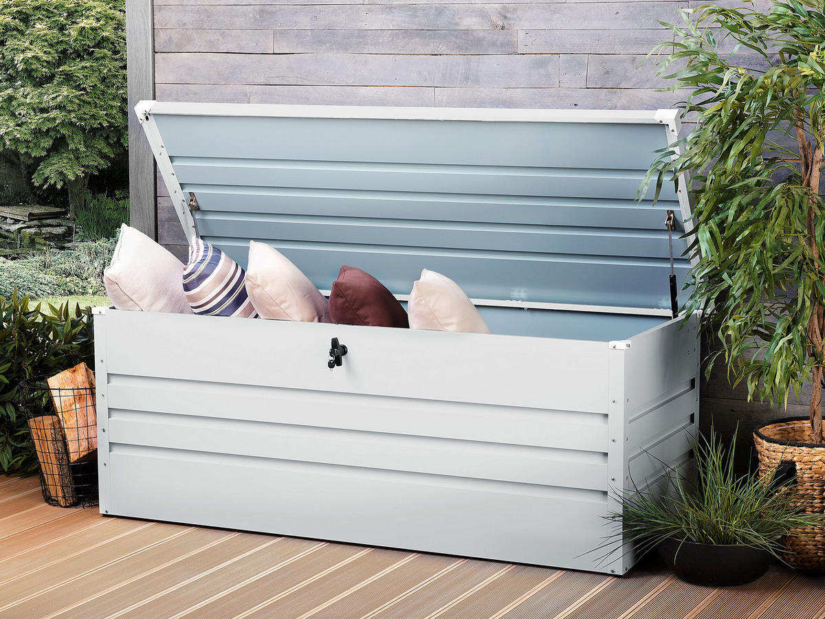 AUFLAGENBOX Stahl hellgrau 165/70 cm Cebrosa - Hellgrau, Metall (165/67/70cm) - Beliani