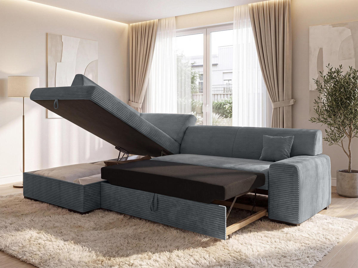 ECKSOFA L Form Minosa Grau 260/175/71 cm Links mit Schlaffunktion - Schwarz/Grau, Kunststoff/Textil (260/175cm) - AX Living