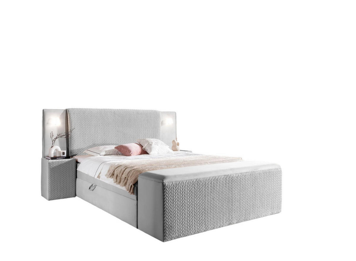 BOXBETT Marten überlänge Set.4 - Hellgrau, Holzwerkstoff/Textil (120/220cm) - Fun Möbel