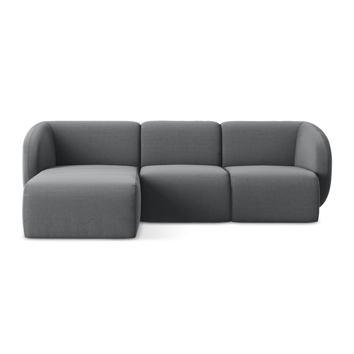 ECKSOFA Links Samt Stoff Grau - Edelstahlfarben/Schwarz, Holzwerkstoff/Kunststoff (248/166cm) - LaMiaSofa