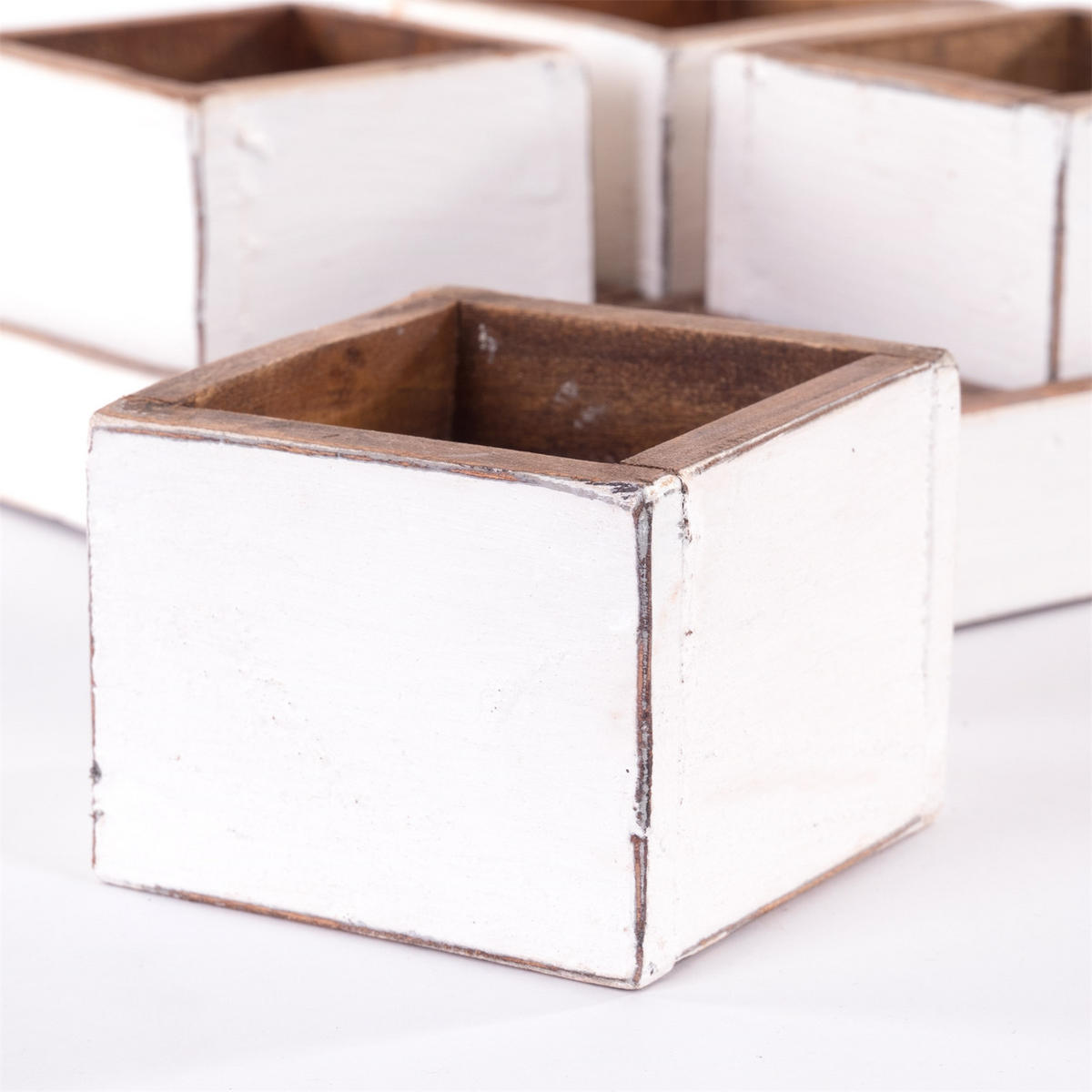 KISTEN-SET Cubo 5-tlg. Massivholz 06 weiß-landhaus - Weiß, Holz (4cm) - DESIGN DELIGHTS