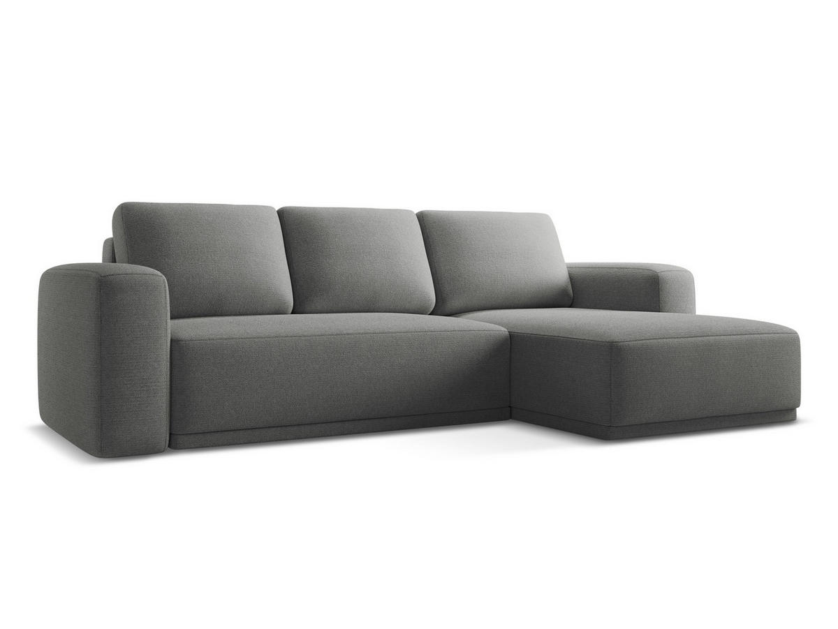 ECKSOFA mit Schlaffunktion Chenille Stoff Grau - Schieferfarben/Schwarz, Kunststoff/Textil (258/160cm) - Makamii