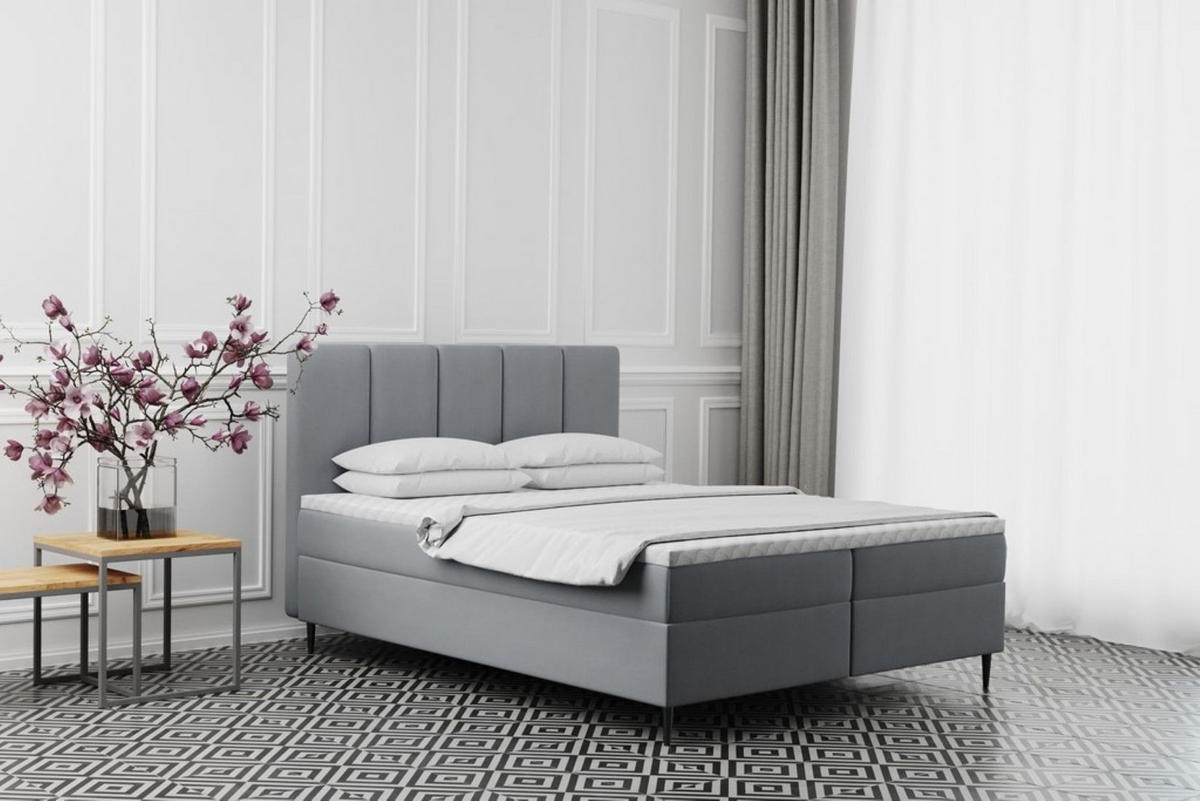 BOXBETT Mit Bettkasten Matratze ADEL Stoff Monolith Hellgrau 140x200 cm H2-Pocket - Hellgrau, Holz/Textil (140/200cm) - Kaiser Möbel