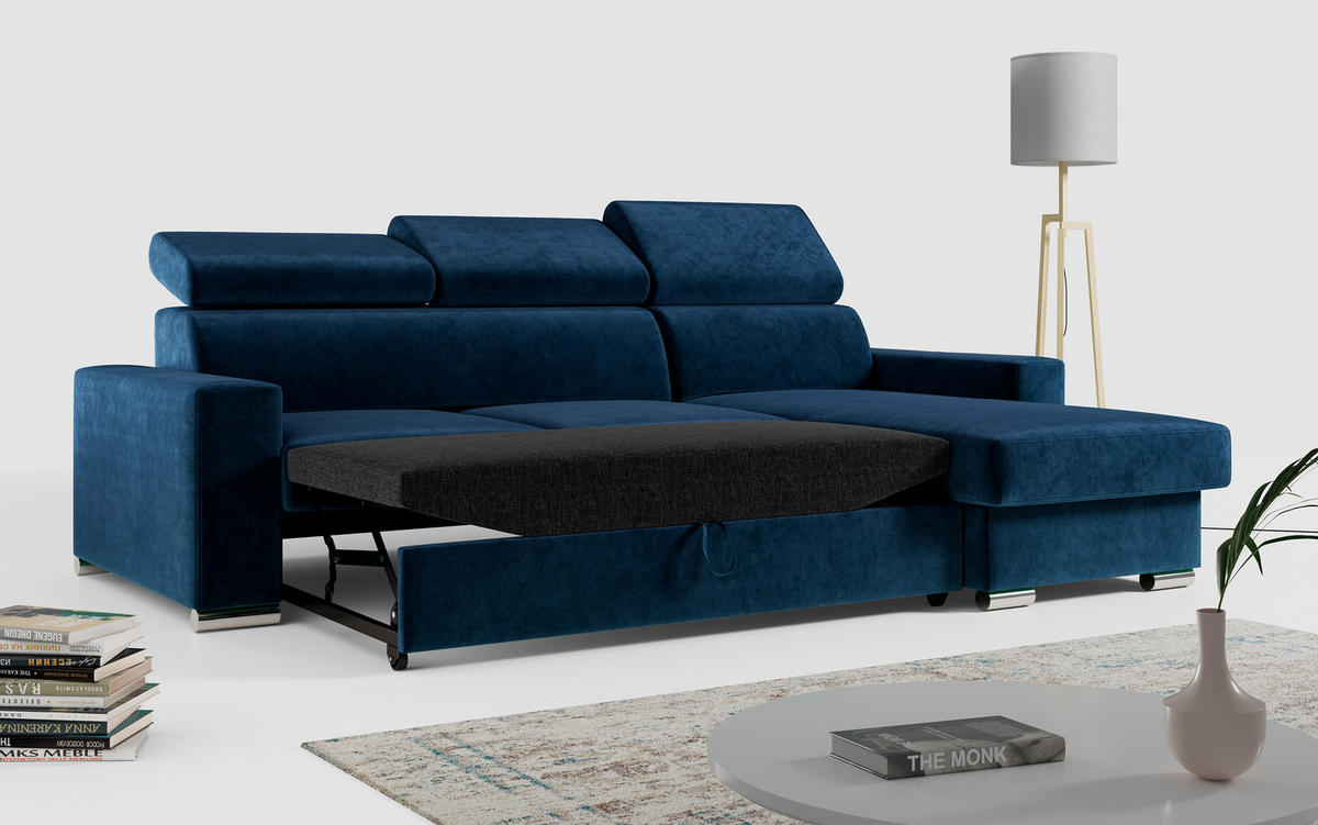 ECKSOFA FOX-L Dunkelblau - Silberfarben/Dunkelblau, Kunststoff/Textil (242/168cm) - MKS