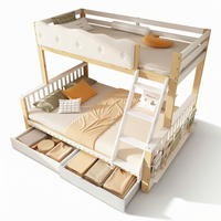 ETAGENBETT 90/200 cm & 140/200 cm in Weiß & Eiche mit Schubladen, Zeitschriftenständer und Leiter aus Holz im Gartenstil - Eichefarben/Weiß, Holzwerkstoff - STILVORA