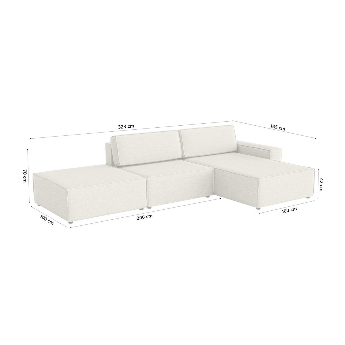 ECKSOFA Lummo Re mit Schlaffunktion, Beige - Beige, Textil (323/185cm) - Fedve