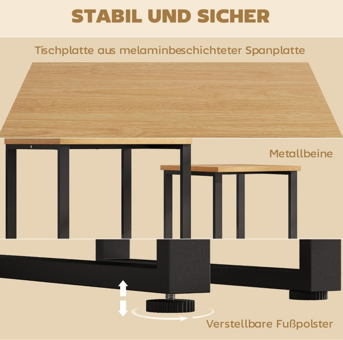 COUCHTISCH aus Holz und Metall 60x50x60 & 50x50x54 cm in Natur - Naturfarben, Holzwerkstoff (60/50/60cm) - Modfu
