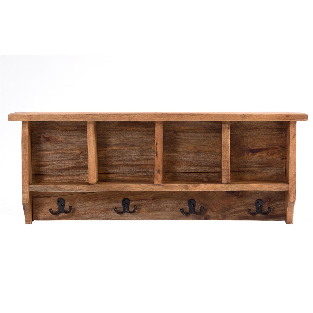WANDGARDEROBE VINTAGE 70 Recyclingholz massiv, 4 Doppelhaken, 4 Fächer, Ablage 08 honigfarben gewachst - Honig, Holz (70/27/11cm) - DESIGN DELIGHTS