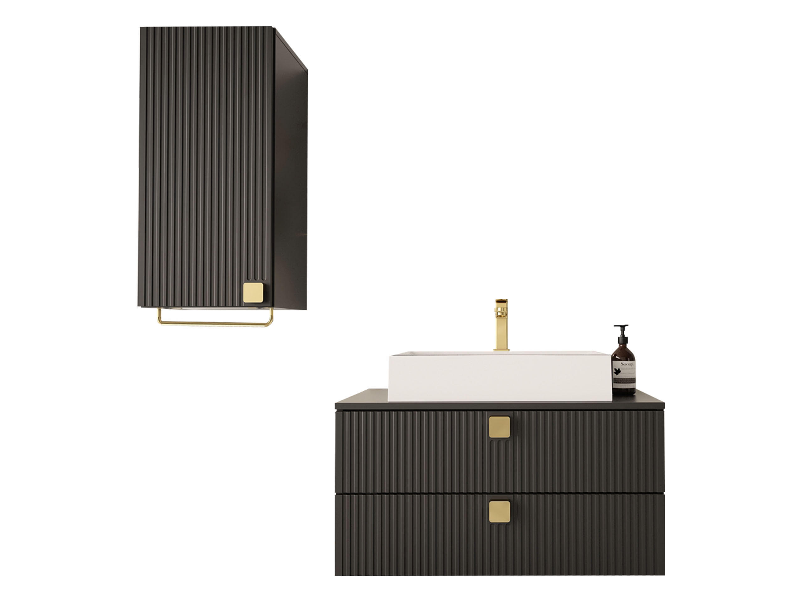 BADMÖBEL-SET Gariano IV - Goldfarben/Schwarz, Holzwerkstoff/Kunststoff (80/42/46cm) - MIRJAN24