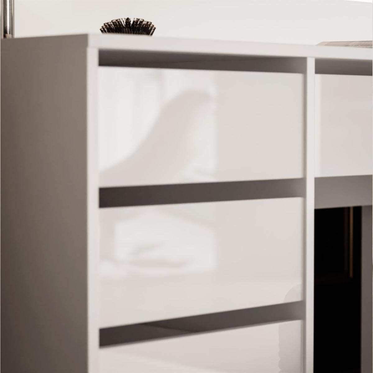 SCHMINKTISCH MADA DOUBLE mit LED-Beleuchtung - Weiß, Holzwerkstoff (152/75/55cm) - Lookway