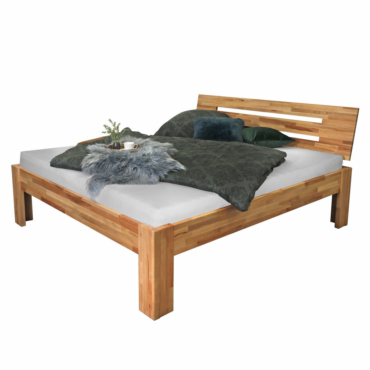 BUBEMA Solo – Massives Bett aus Kernbuche in Naturoptik, Größe: 180 x 200 cm, Kopfteil: Nr. 2 - Braun, Holz (180/200cm) - Betten-ABC