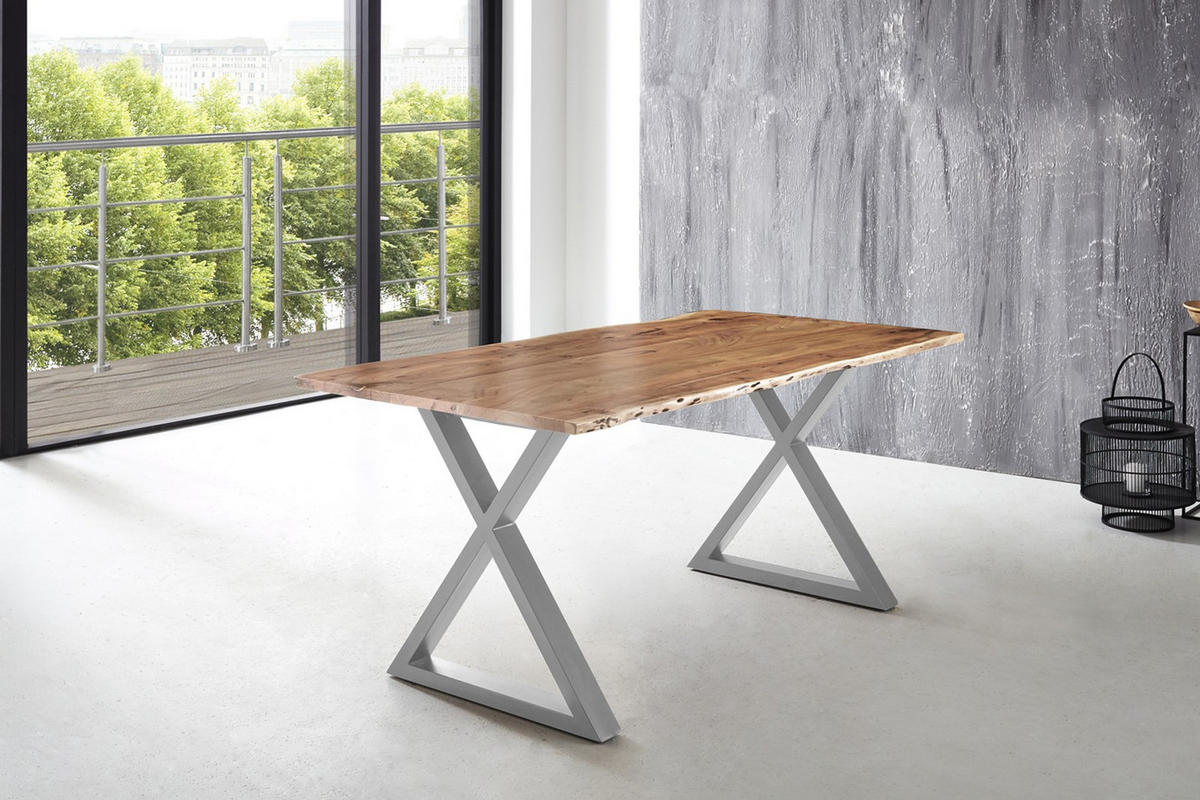 ESSTISCH LUBIN - Beige/Silberfarben, Holz/Metall (85/160/77cm) - SAM