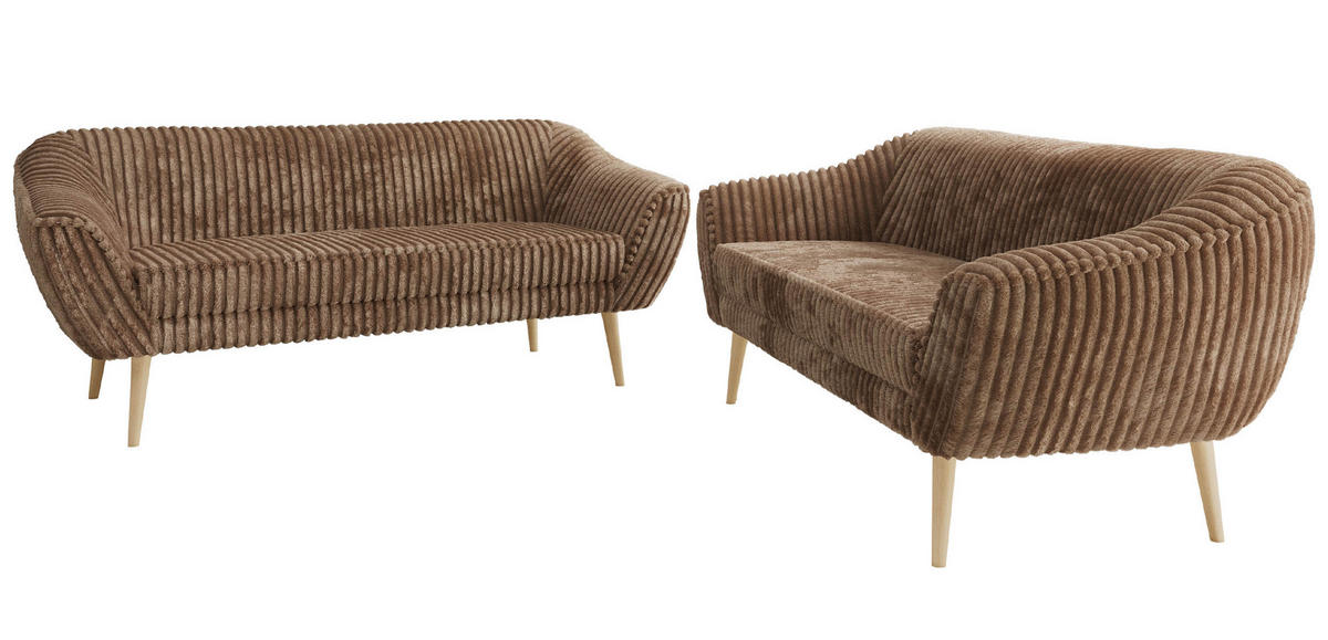 SEDACÍ SOUPRAVA 3+3 PIRS - Hnědá Manšestr - Dřevěné nohy - barva buku/hnědá, kompozitní dřevo/textil (180/75/74cm) - MKS