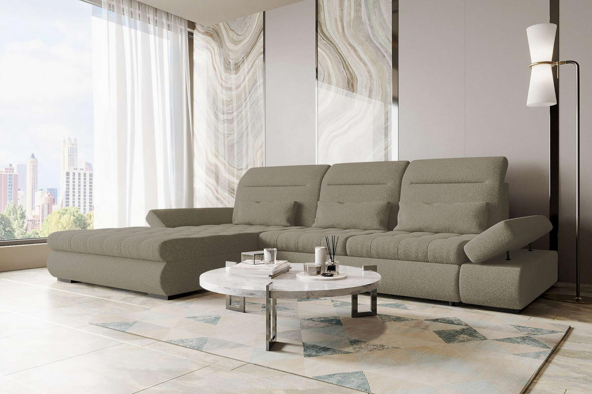 ECKSOFA Toscana Plus Strukturstoff inkl. Schlaffunktion - Hellbraun, Textil (179/300cm) - 99rooms