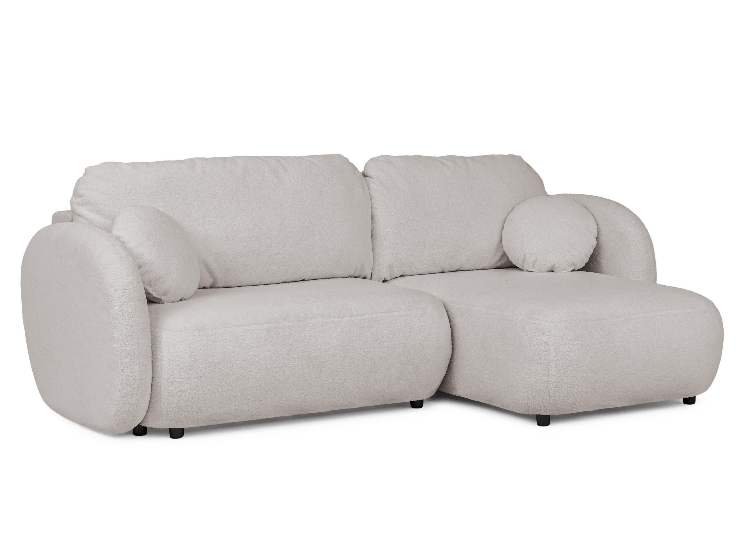 ECKSOFA Candy mit Schlaffunktion Hellgrau Bouclé-Stoff - Ottomane rechts - Hellgrau/Schwarz, Holz/Kunststoff (146/230cm) - S-Style Möbel
