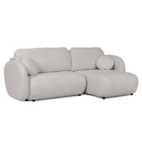 ECKSOFA Candy mit Schlaffunktion Hellgrau Bouclé-Stoff - Ottomane rechts - Hellgrau/Schwarz, Holz/Kunststoff (146/230cm) - S-Style Möbel